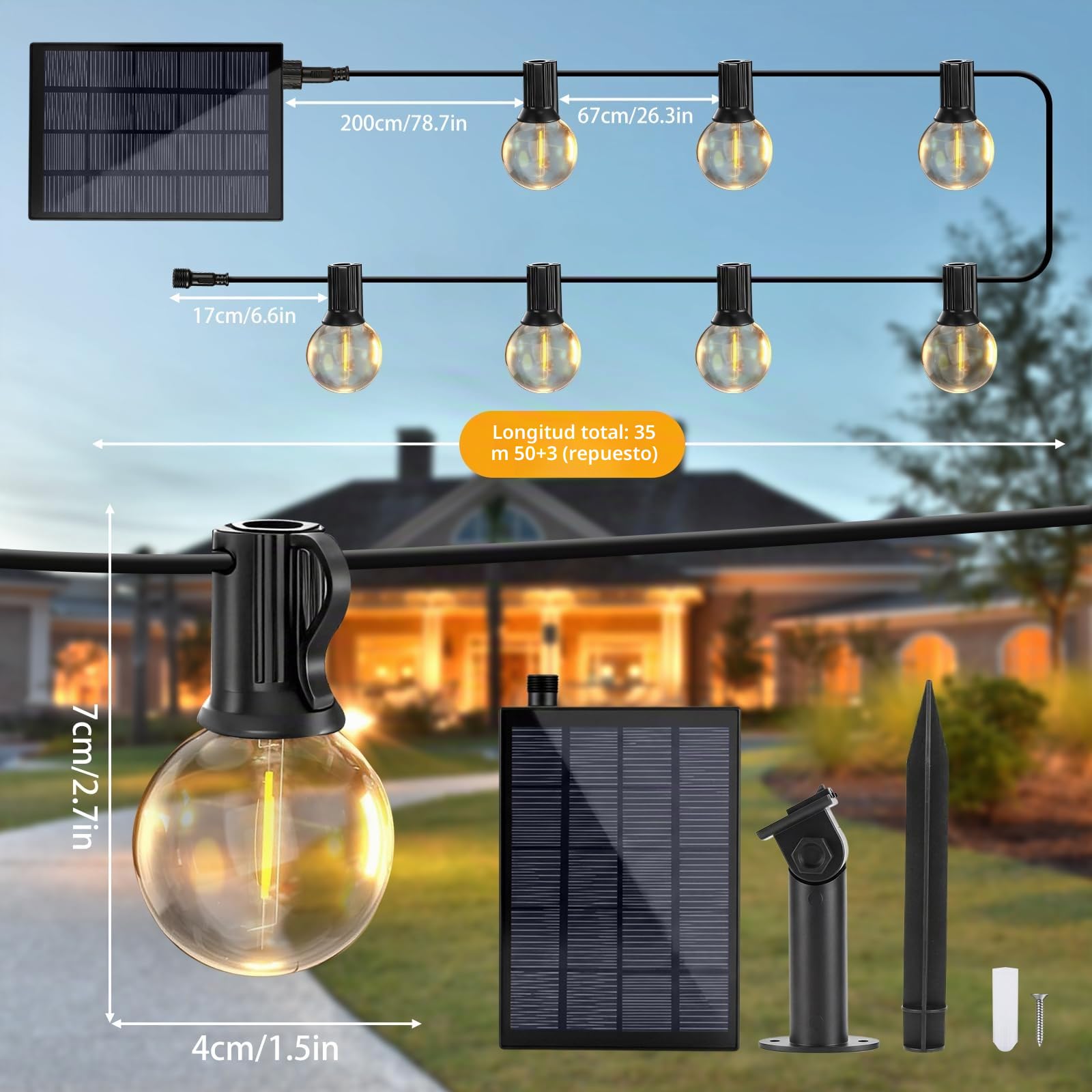 Sprifityy Guirnaldas Luces Exterior Solar,Solar al aire libre cadena (35m)