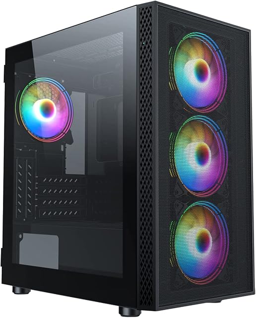 GameMax Icon Mesh Micro-ATX ARGB PC Gaming Case, 4 x ARGB Fans, Tempered Glass Side Panel | Black