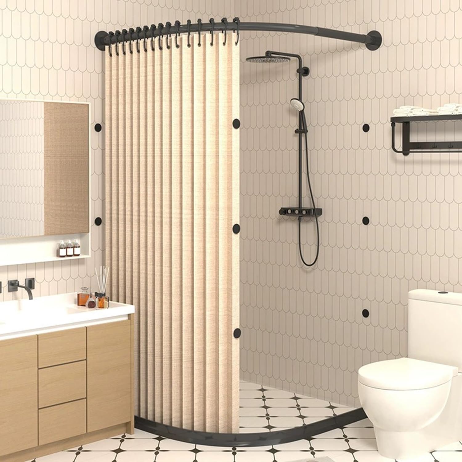 Tenda da Doccia Magnetica, Tenda da Bagno Pieghevole Impermeabile con Striscia Magnetica Che trattiene l'acqua, a Prova di Schizzi e con Chiusura Rapida per vasche da Bagno e Hotel.