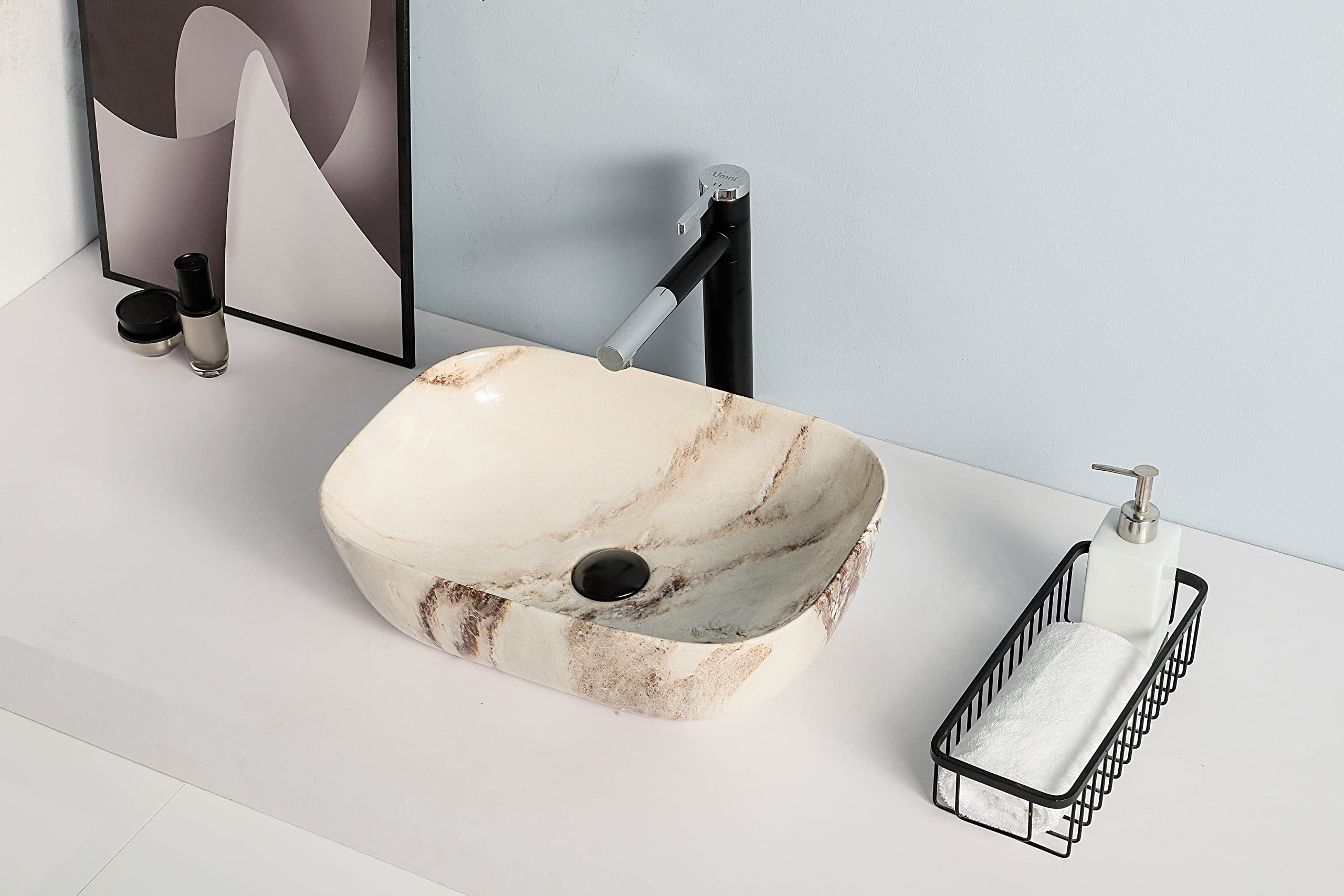 Sulit Vein Designer Ceramic Wash Basin Countertop/Vessel Sink/Over or Above Counter Top for Bathroom, Living, Dinning room, Office, Home Decor Sanitary Item - (45.5x32.5x13.5 cms,Alpine)