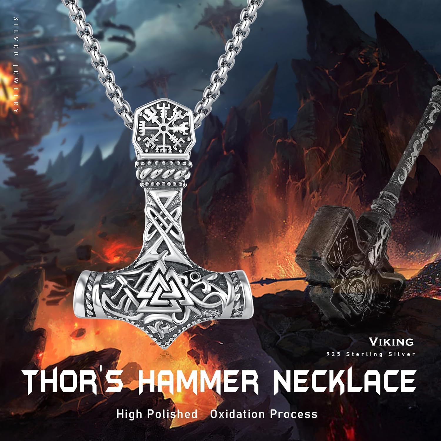 Viking Thor Hammer Necklace 925 Sterling Silver Norse Mjolnir Thor Hammer Pendant Amulet Necklaces Jewelry for Men Women With 316L Stainless Steel Chain and Gifts Box - Image 6