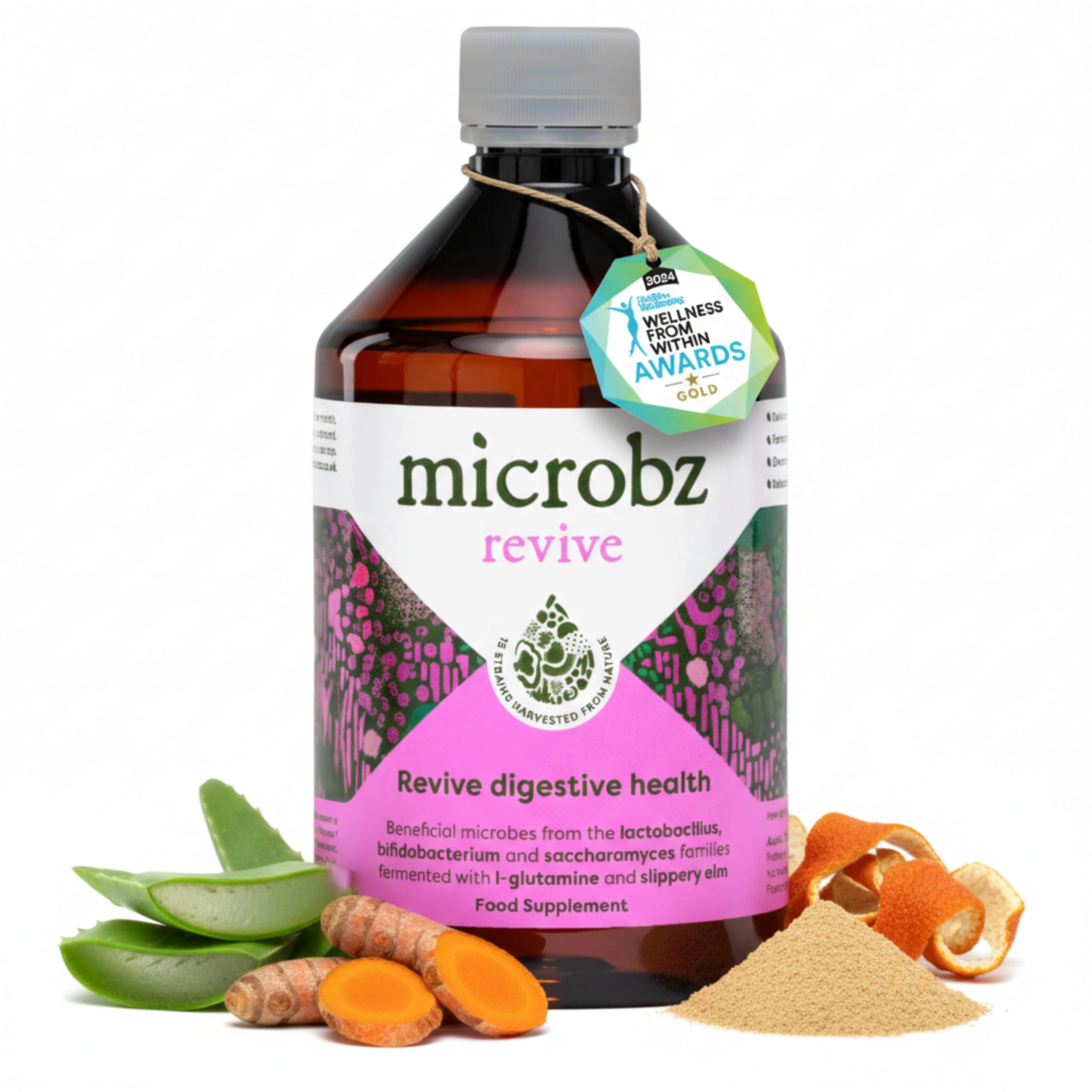 MICROBZ Revive Liquid Probiotics for Gut Health - Award-Winning Probiotic Supplement with 15 Strains & Fermented Herbs for Bloating, Dairy & Gluten Free Probiotic Drink for Women & Men - 31 Servings