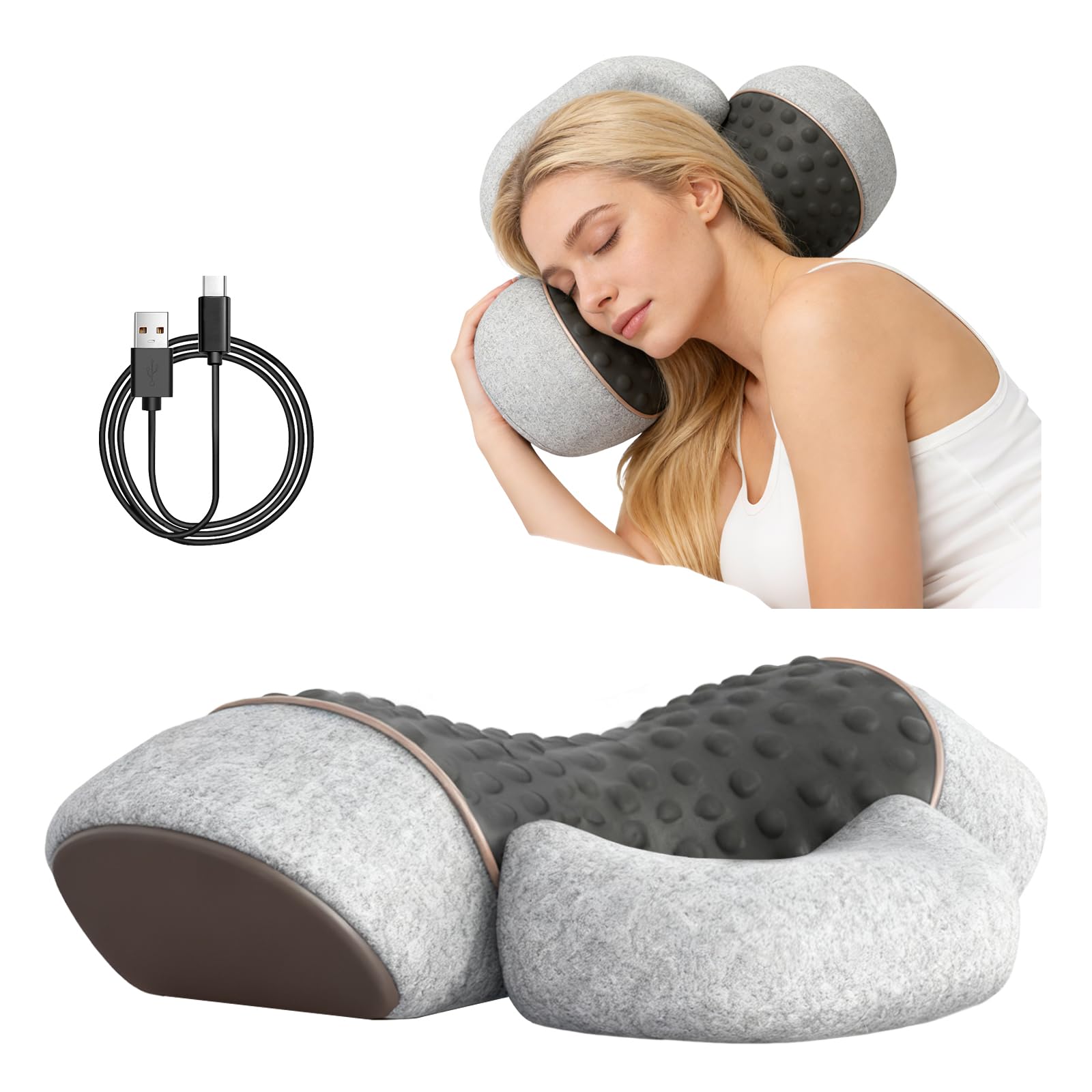 3-In-1 Neck Massager Pillow, Neck Massager with Heat and Traction, for Stretcher Massage (Gray) — view 8