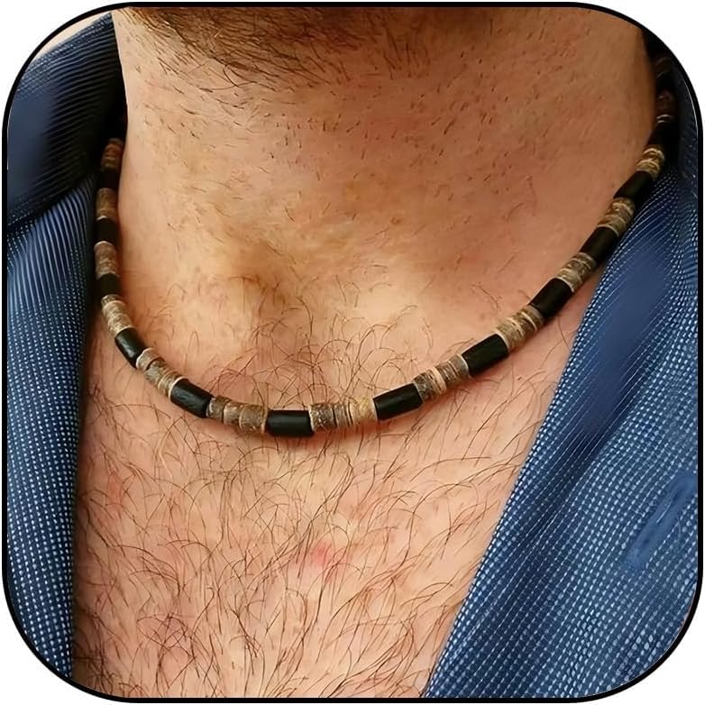 Surfer Necklace for Men Beaded Choker Necklace Puka Shell Necklaces Brown Coconut Wood Beads Necklaces Beach Surfer Jewelry Gift