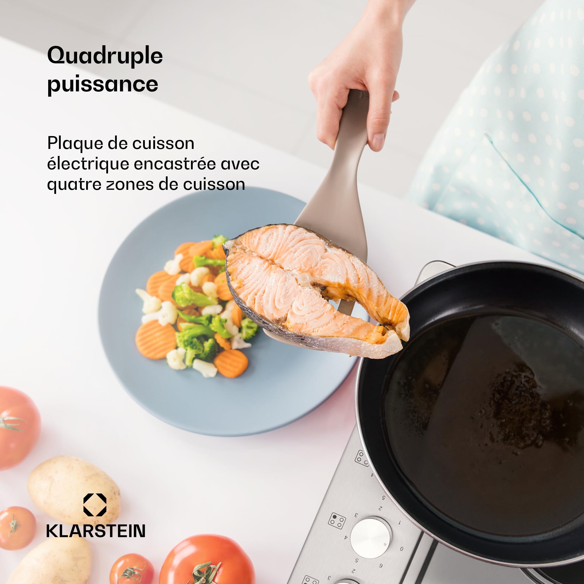 Klarstein Appetito Płyta grzejna do zabudowy, Wskaźnik ciepła resztkowego, Pokrętła, 6 stopni mocy, Elektryczna, Płyty grzejne, Stal nierdzewna, 4 pola/strefy, 5500 W, srebrna