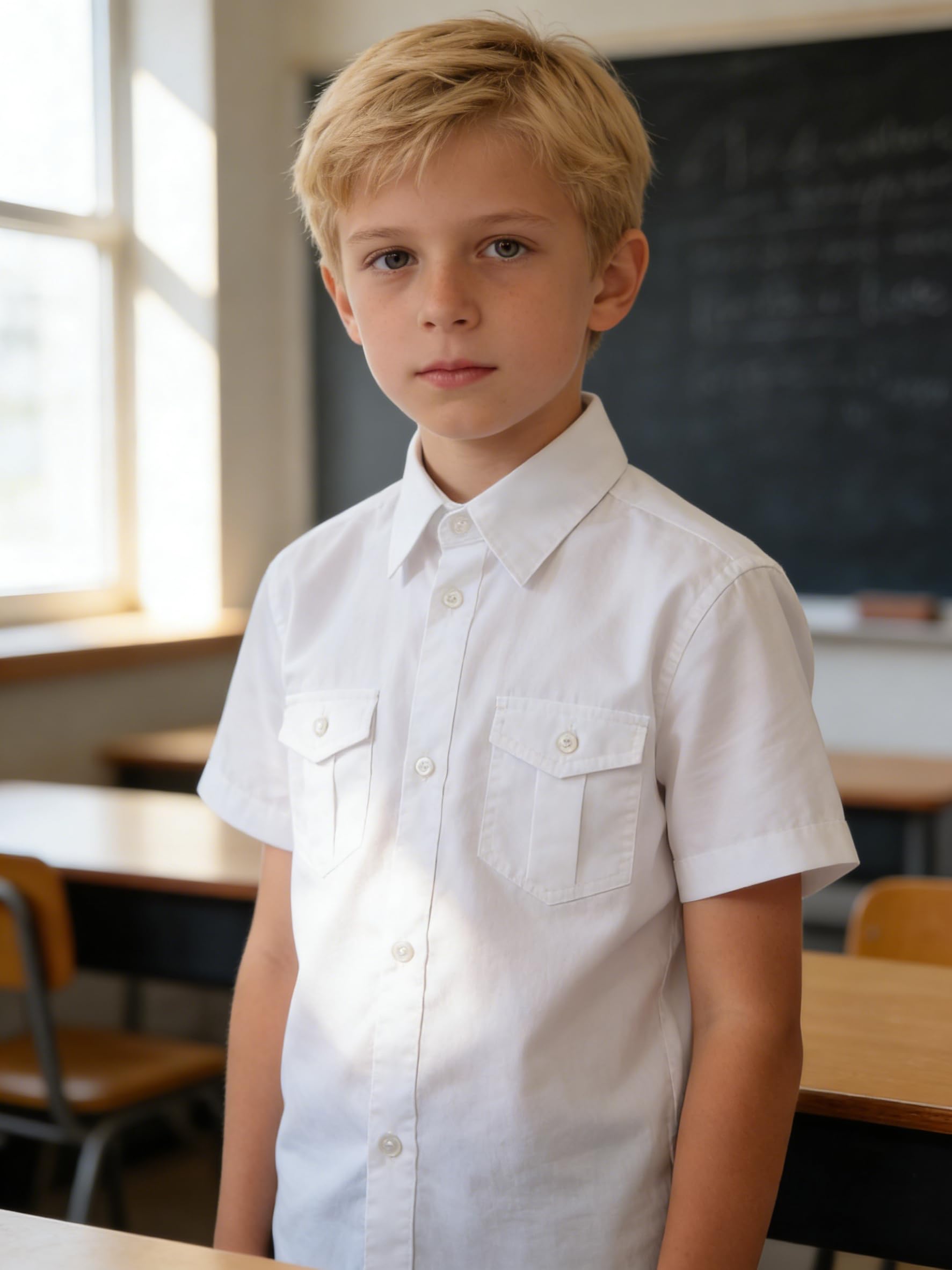 Niños Manga Corta para Escuela: Chicos Botón Cuello Vestido Moda Camisas