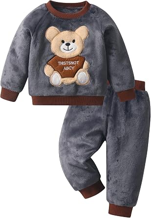 Toddler Infant Baby Boy Pants Set 2PCS Long Sleeve Bear Print Sweater and Pants Boys Fall Winter Outfit