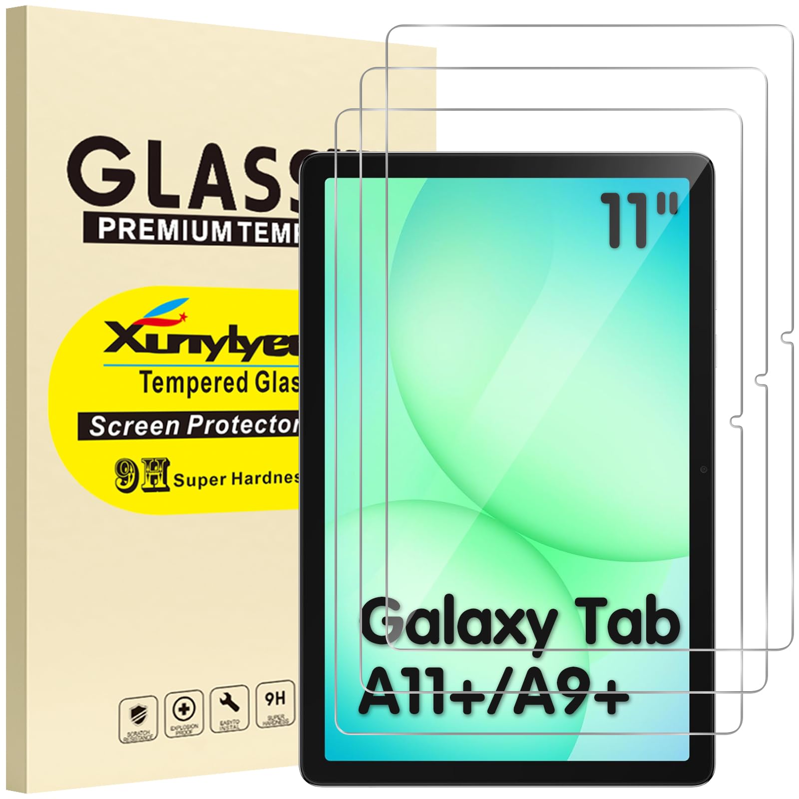 XunyLyee 3 Stück, Panzer Schutz Glas für Samsung Galaxy Tab A11 Plus/ A9 Plus/ A11+/ A9+ 11 Zoll Schutzfolie Displayschutz