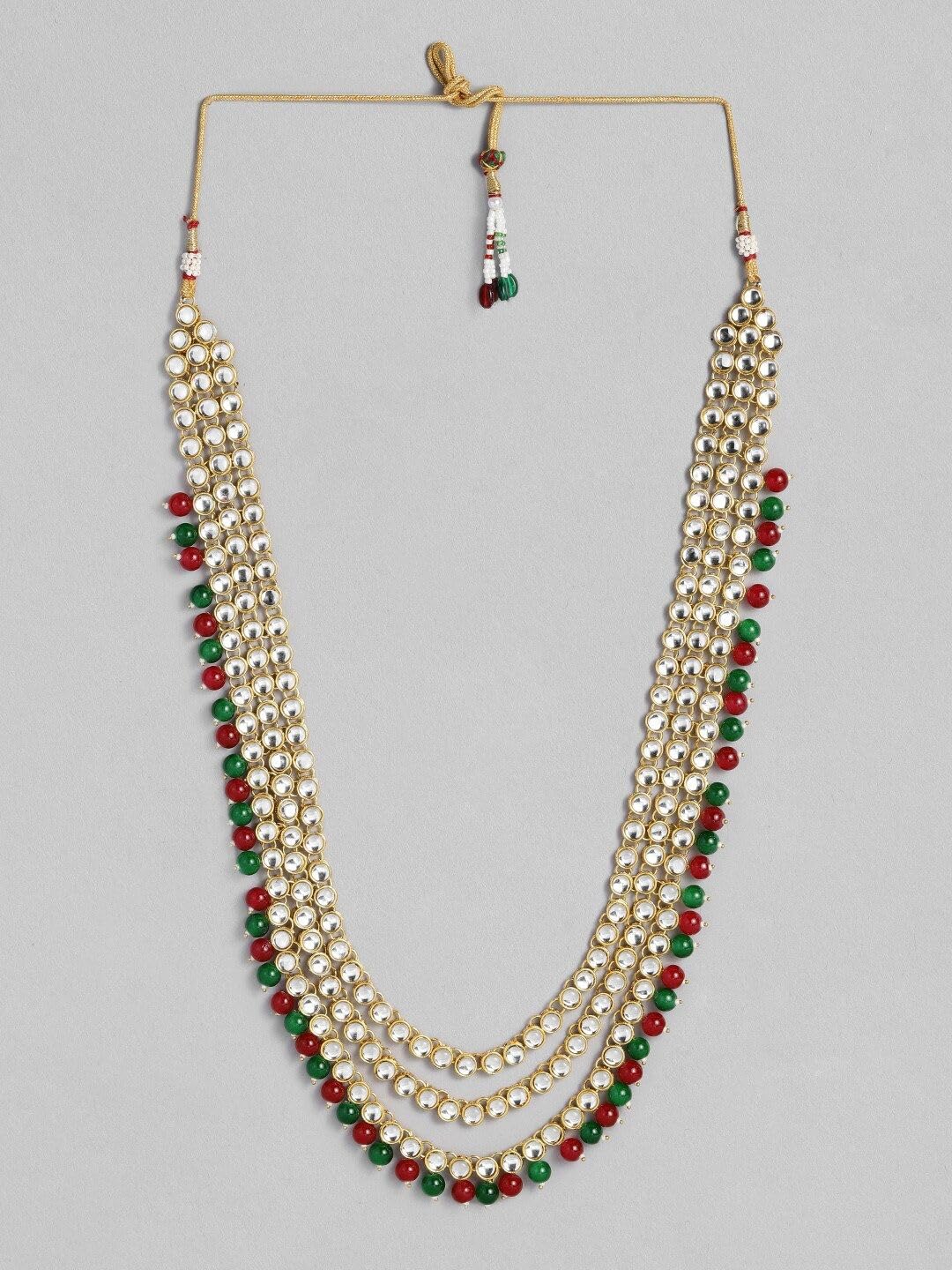 DMZ-3992 - Juego de collar y aretes de novia chapados en oro de 18 quilates con cuentas Kundan, S, Latón