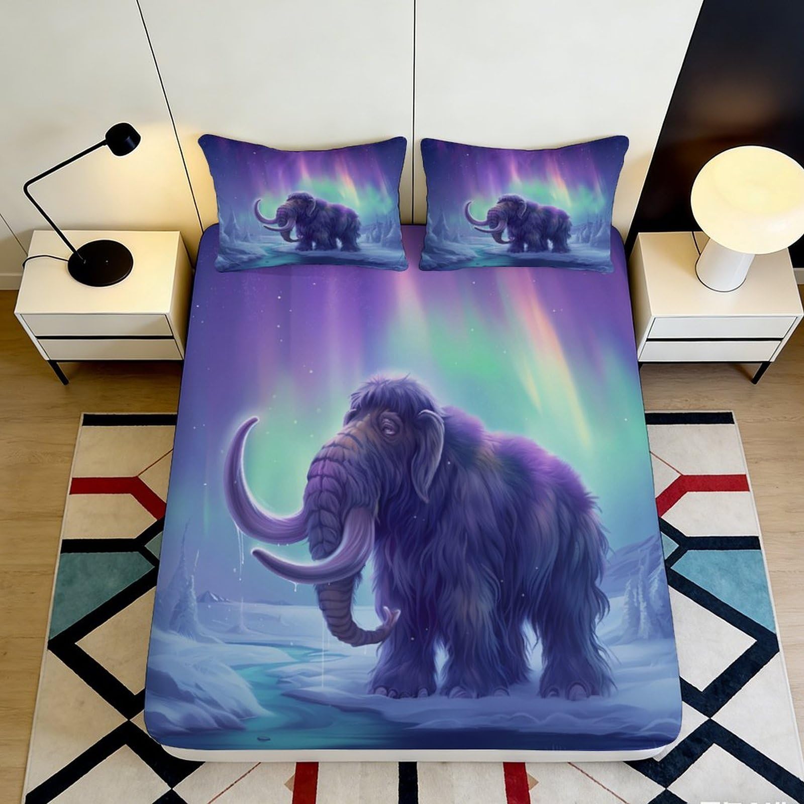 Kzqnxhjprl Style-1 3D Printed Aurora Mammoth Fitted Sheet Microfiber Bed Sheet Anti-Slip Machine Washable Winter Animal Mattress Cover Bedroom Decor 90X200x25cm