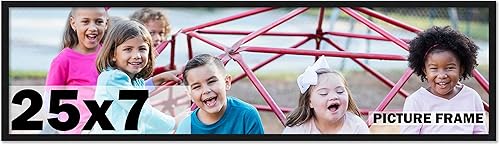 Marco negro de 25 x 7 pulgadas, marco de fotos moderno completo que incluye protector de acrílico UV, tablero de respaldo de espuma sin ácidos,