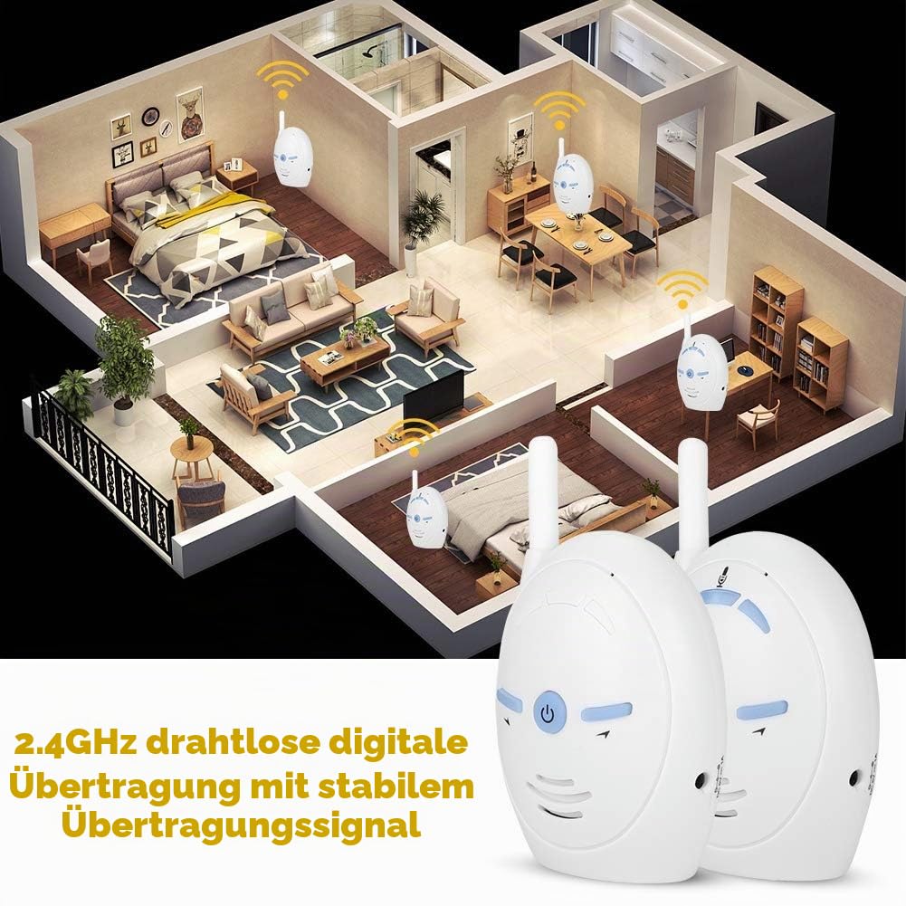 Digital Audio Babyphone mit gegensprechfunktion, Nanny Intercom Surveillance System Unterstützung Zwei Wege Audio, Hohe Empfindlichkeit Sicherheitsalarm für Zuhause/Baby/Haustier (EU)