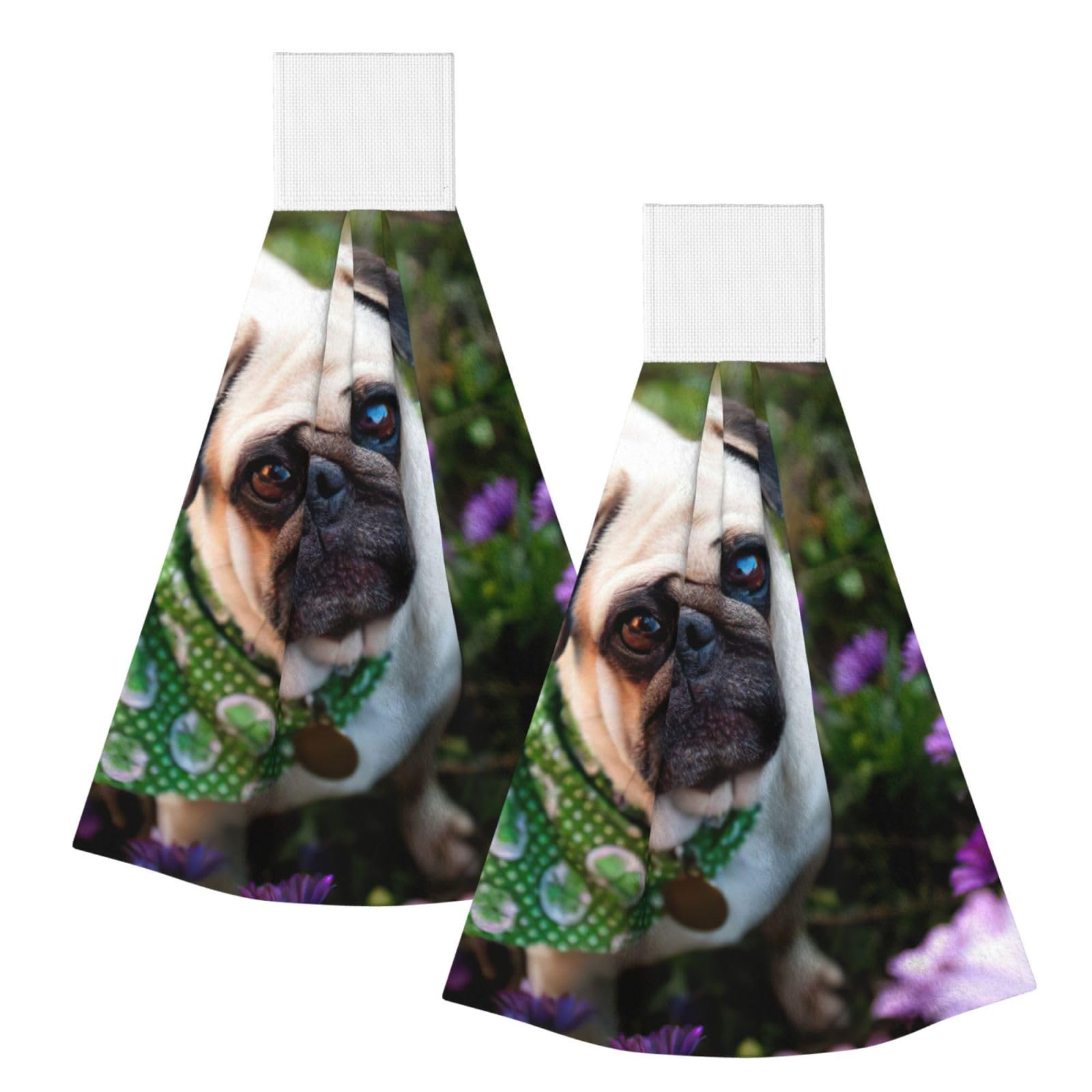 DUWAA Pugs In The Garden Print Hanging Hand Towel Quick Dry Bathroom Towel Soft Kitchen Towel