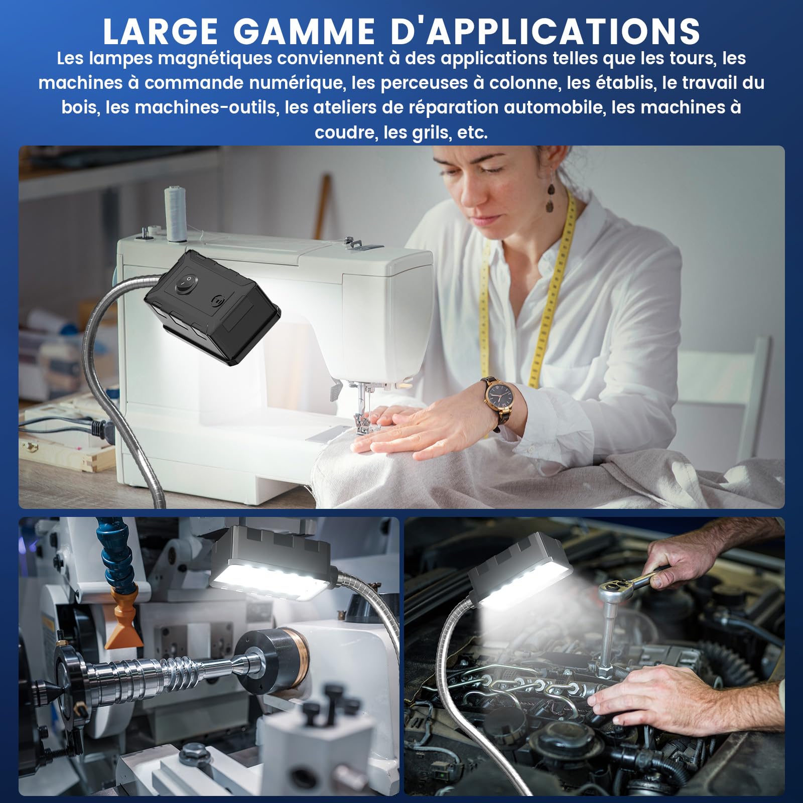 Lampe de Travail Magnétique 10W,6000 K Lampe de Travail LED avec Col de Cygne Flexible et Base Magnétique,Magnétique COB LED Lampe pour Établi,Machine à Coudre,Grill,Atelier,Éclairage Industriel
