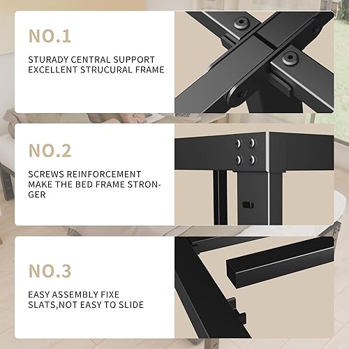 Miniatura 4 de Base de cama tamaño Queen de 20 pulgadas, no necesita somier, base de colchón de plataforma de metal negro resistente, antideslizante, sin ruido,