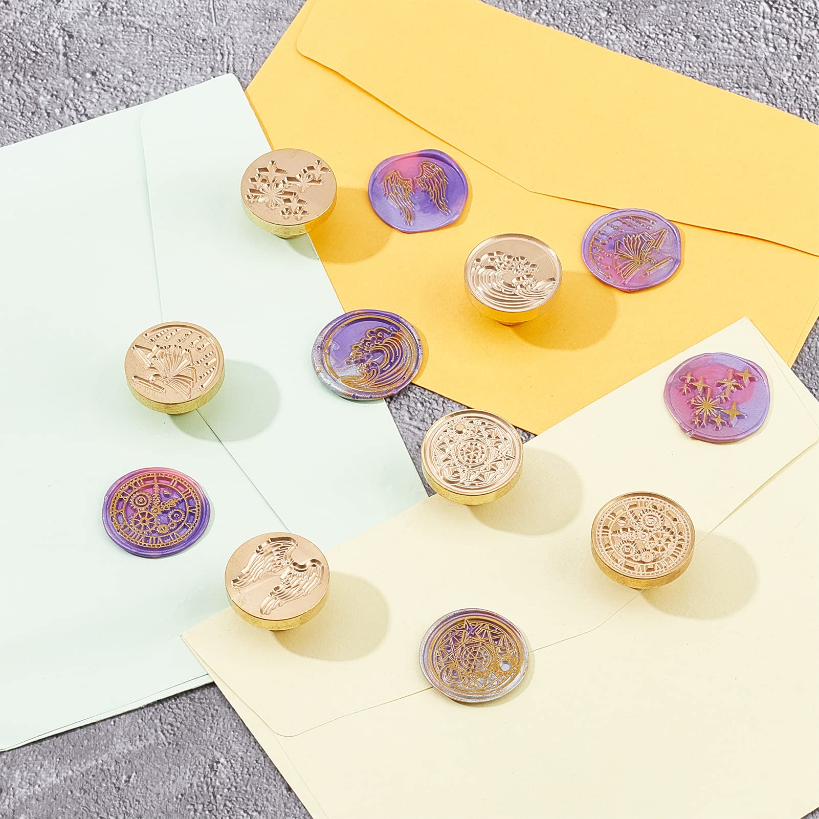 CRASPIRE 6-Piece Wax Seal Stamp Set - 25mm Brass Heads With Wood Handles For Invitations & Crafts