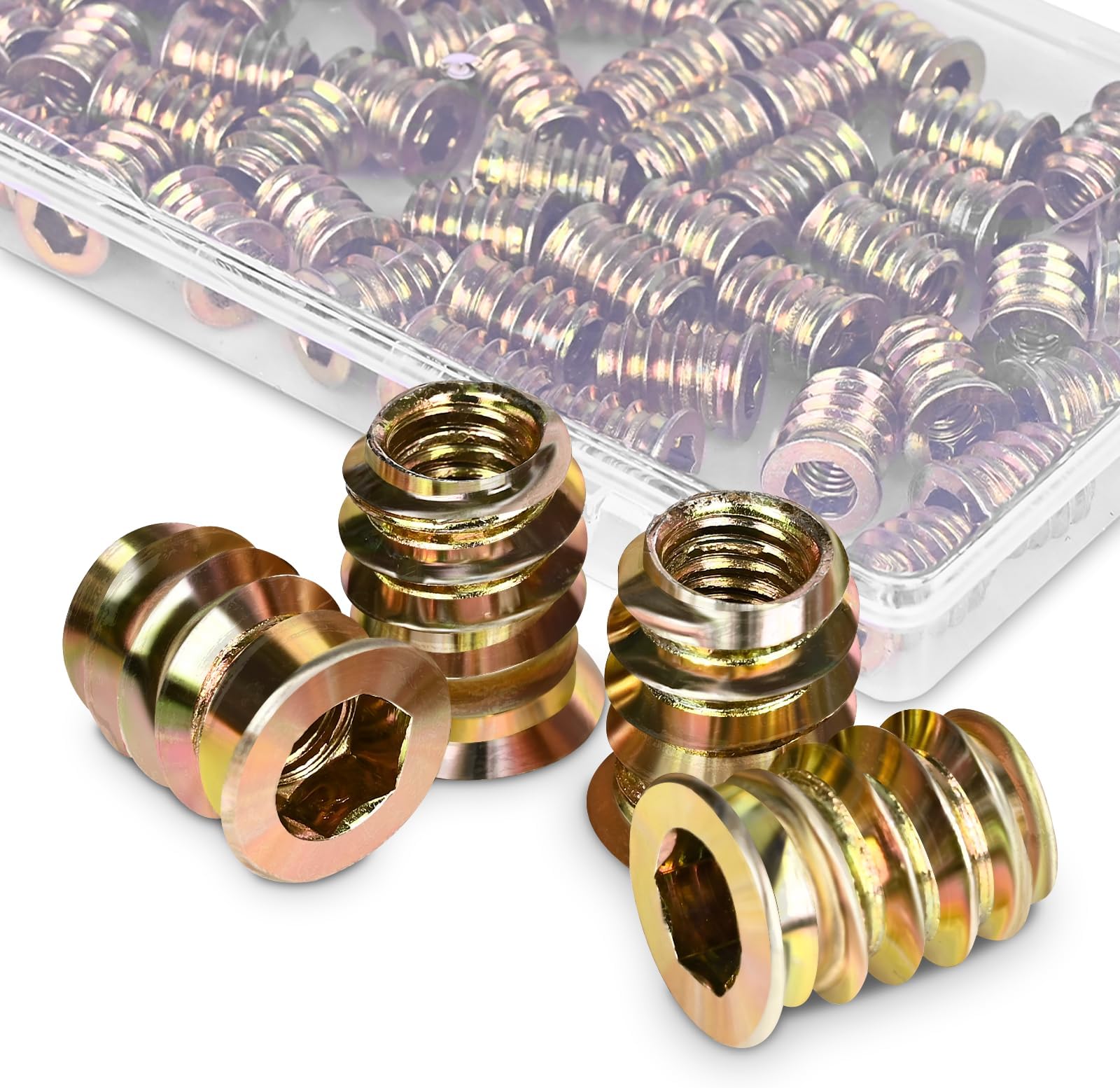 CARLWIN Premium Threaded Inserts for Wood, 60 Pieces 1/4""-20 Wood Inserts, Steel Threaded Inserts for Furniture (1/4""-20 x 15mm)