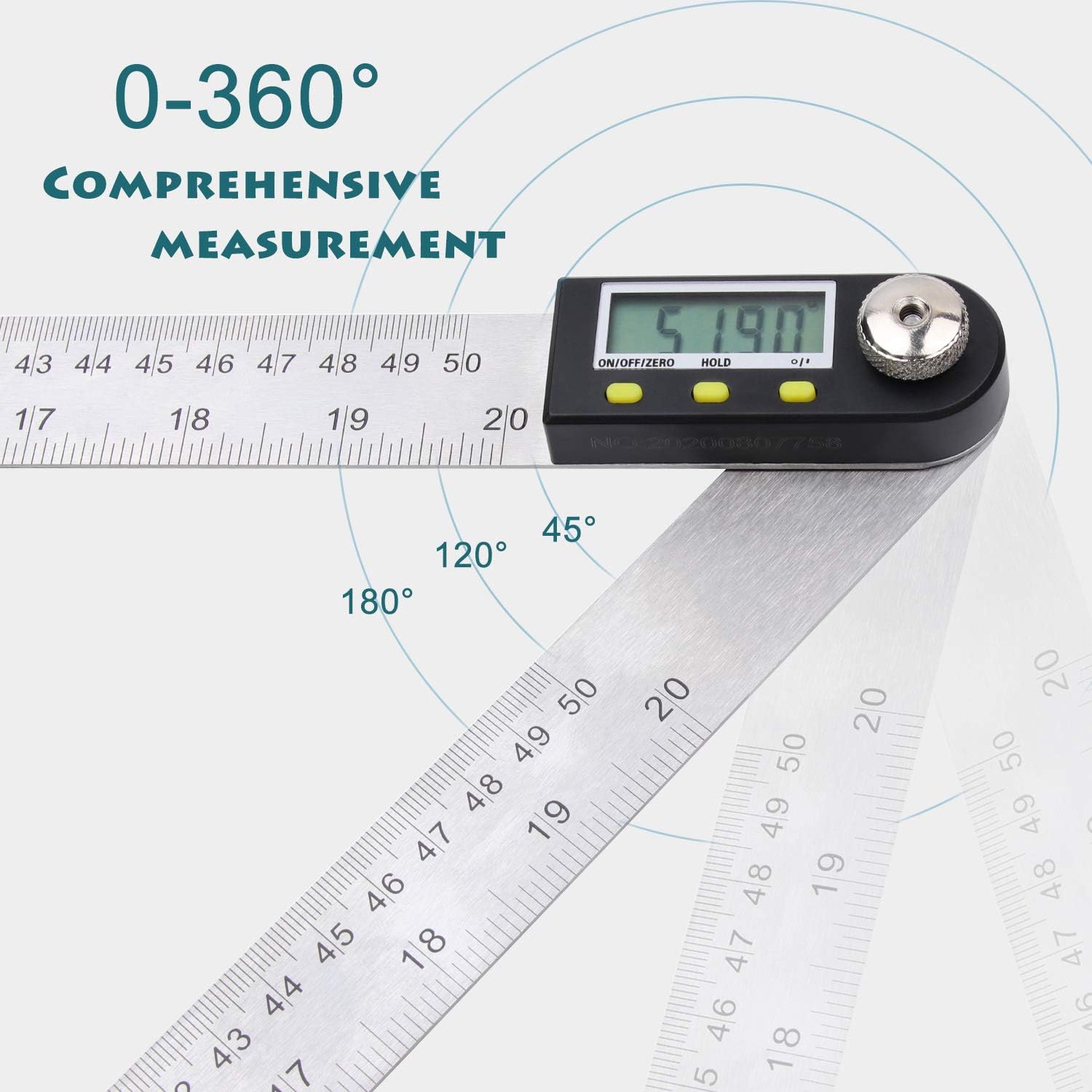 Delgada Digital Angle Ruler and Stainless Steel Digital Angle Finder or Digital Protractor with Zeroing and Locking Function Battery Included 20Inches/500mm