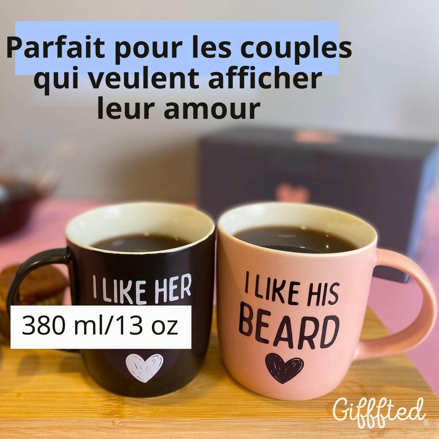 Gifffted Tasses Homme Et Femme, I Like His Beard, Mug Original Idée Cadeau Anniversaire Mariage Couple, Saint Valentin Elle Et Lui, Amis, Famille, Amoureux, Mr Et Mrs, Noel, Cafe, Tasse