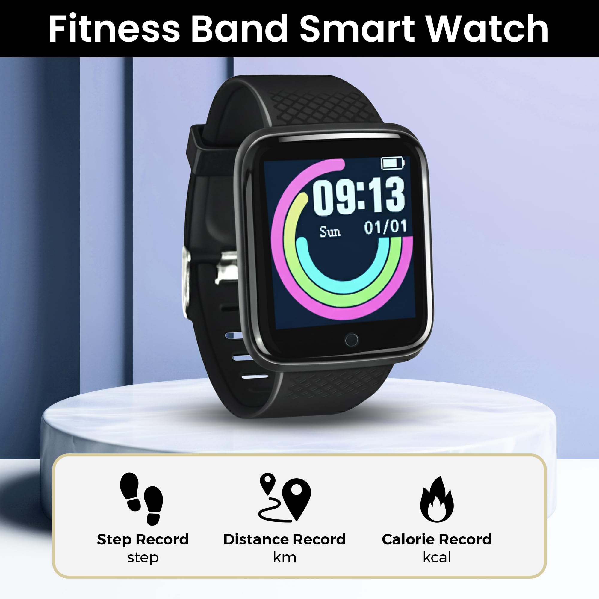 Bouncefit M I D116 Fitness Band Smart Watch for Men, Women, Boys, Girls, Kids – Single Touch Interface, Water Resistant, Workout Modes, Quick Charge Sports Smartwatch – Black I — Amazon image 2