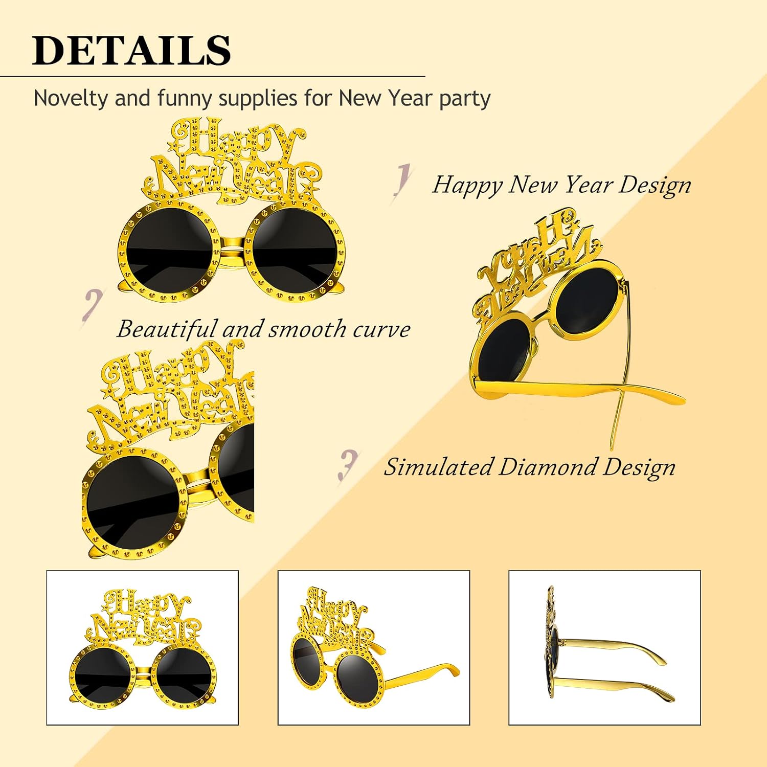 Kanayu 3 Pcs 2026 New Years Party Supplies Glasses New Years Eve Glasses Props for Women Men, Gold, Silver, Black(Fuuny Style)