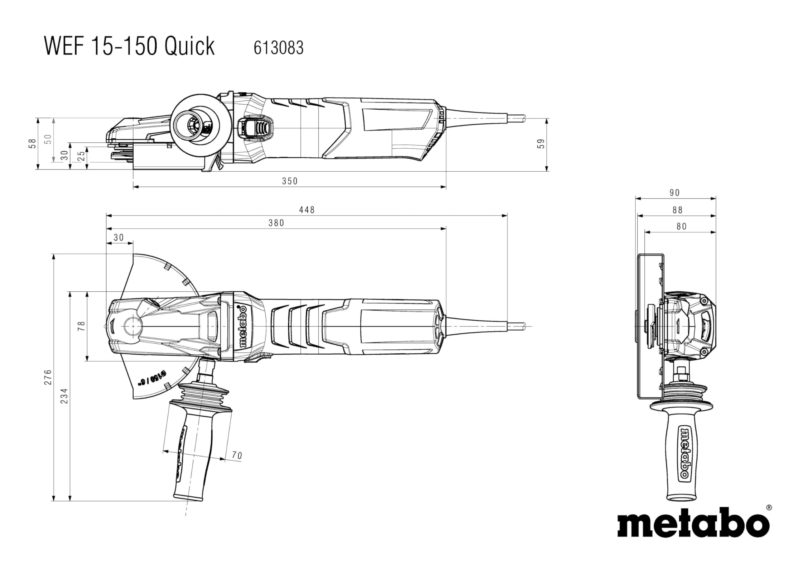 Metabo WEF 15-150 Quick - mini amoladora cabeza plana 1500 w disco 150 mm
