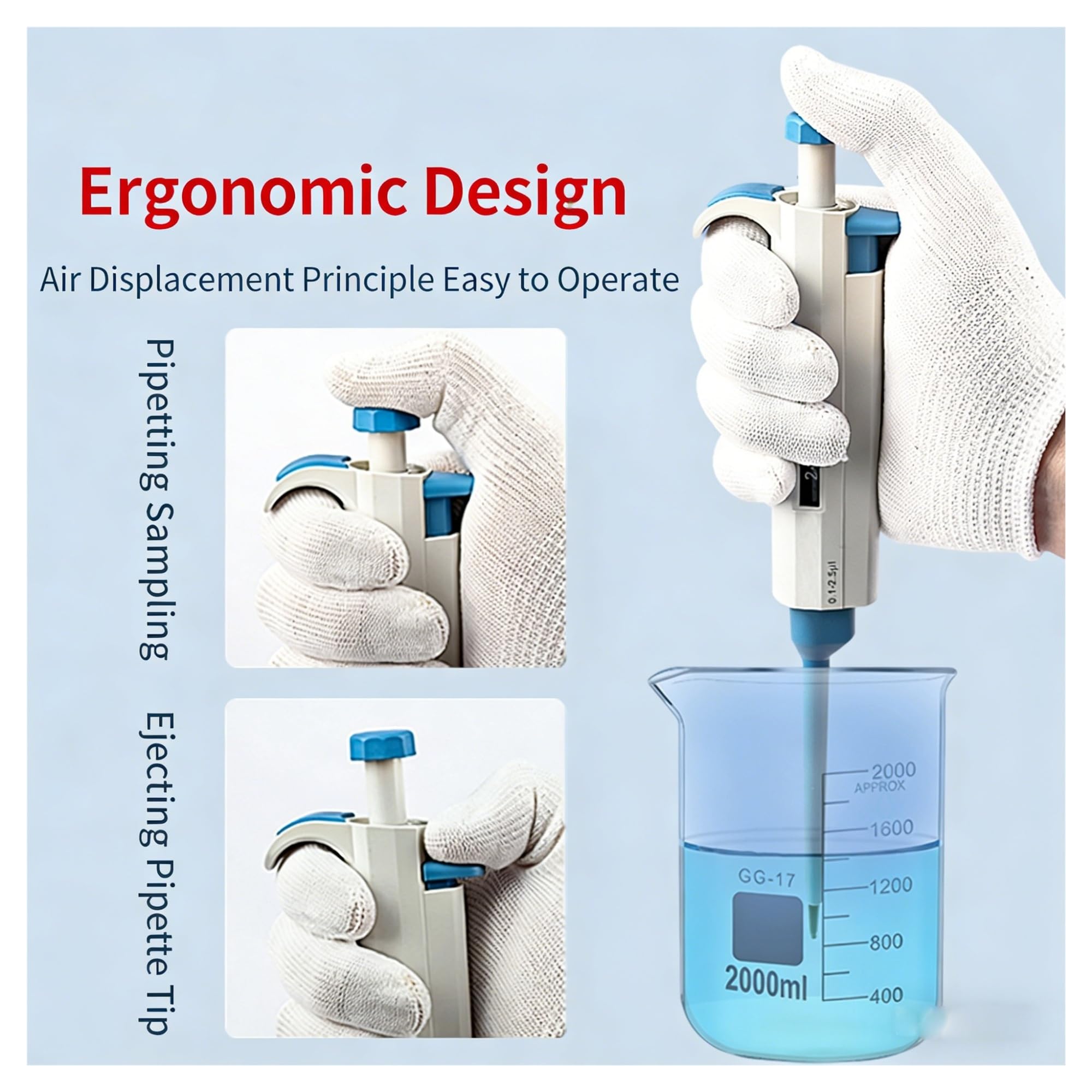 Pipeta de laboratorio de 0,1 ul a 10 ml, micropipeta Digital de un solo canal ajustable con puntas de pipeta Extracción precisa(1-10ml)
