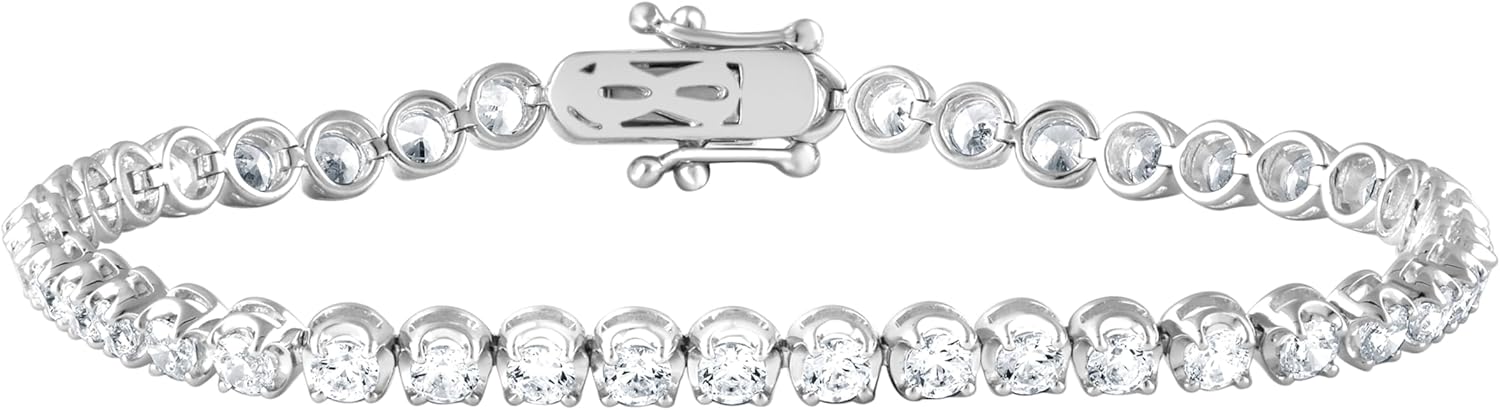 Belacqua 3 Carat Round Lab Grown Diamond Tennis Bracelet in Sterling Silver, 7 Inches Length, J-K Color, I1-I2 Clarity, Fine Jewelry for Women, Gift Box Included