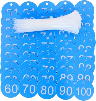 ONLYKXY Plastic Number Tag 1-100 Numbered Marking Identification Hang Tags Luggage Labels ID Tag with Rings for Organized Coded Key Box Cabinet Plant Coding Tag Light Blue