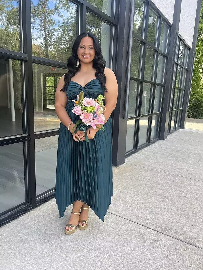 Smileven Satin Spaghetti Strap Bridesmaid Dresses with Scarf Midi Pleated Formal Wedding Guest Gowns - Image 4