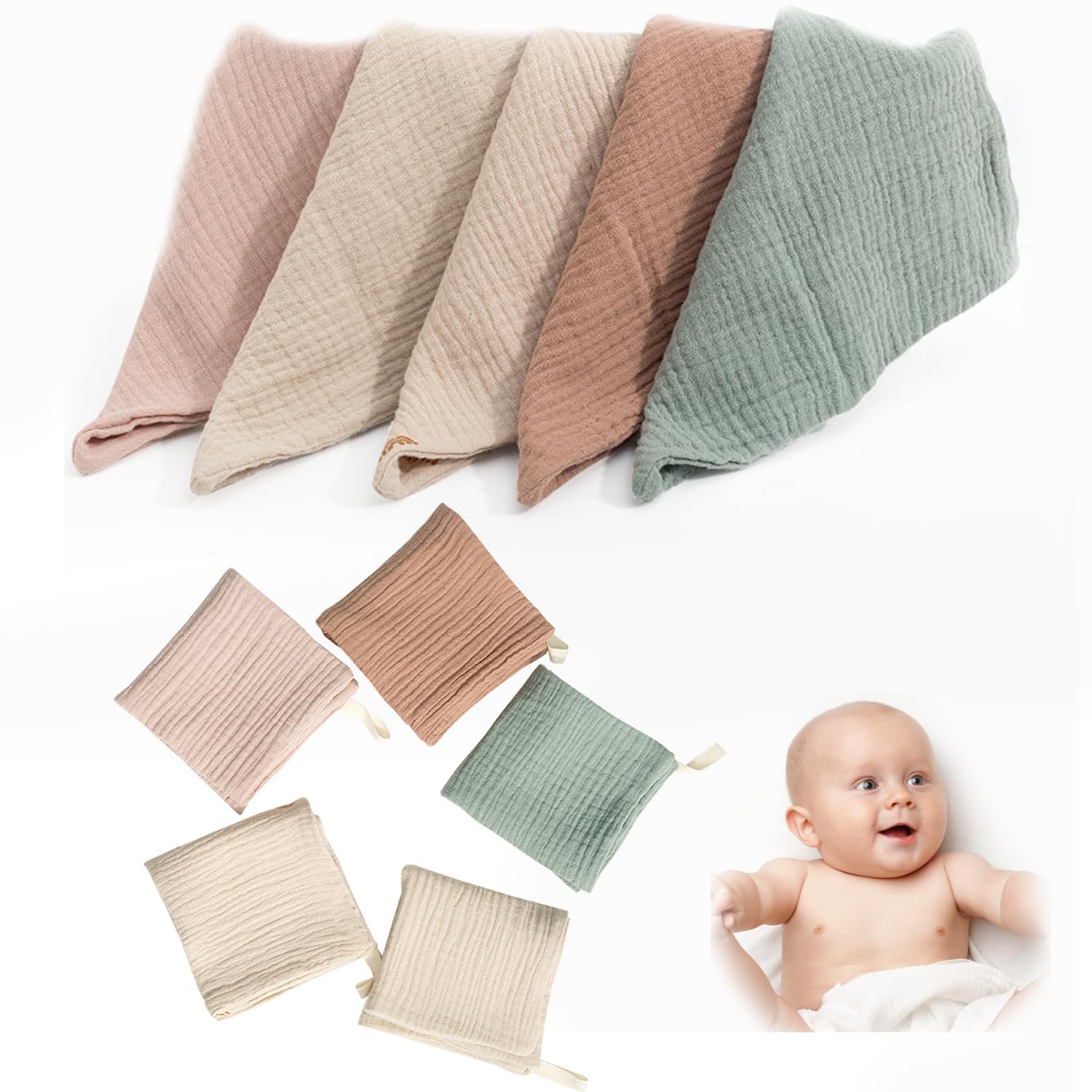 10pcs Desbabosos de Gasa (23 x 23 cm) Algodón para Bebé, Guantes de Inodoro, Toallas para la Cara, Recién Nacido Toalla de Cara