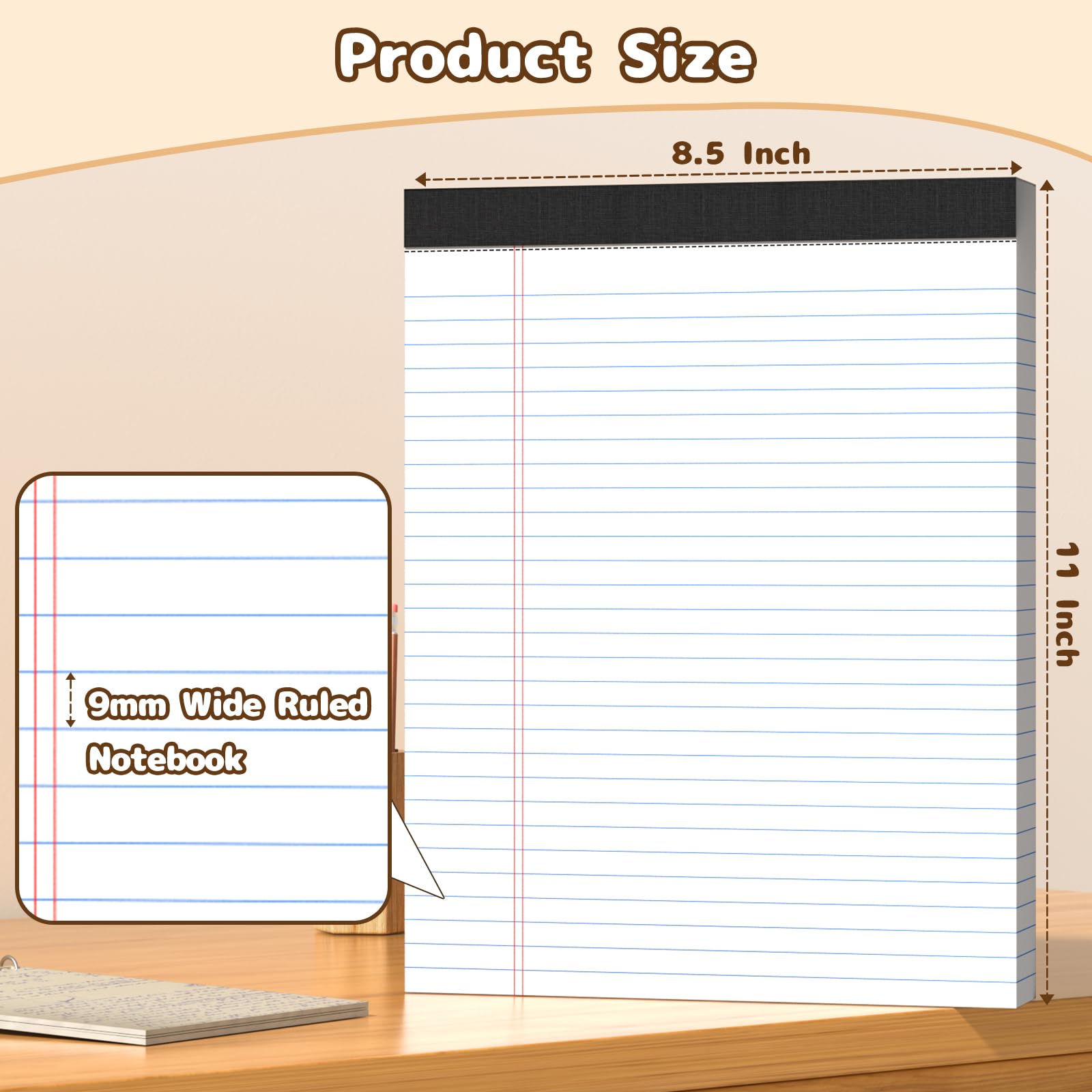 Blocchi legali da 8,5 x 11 cm, bianchi, a righe larghe, confezione da 8 (400 fogli in totale), spessi 80 g/m², con pagine perforate e retro robusto, per ufficio, scuola, casa