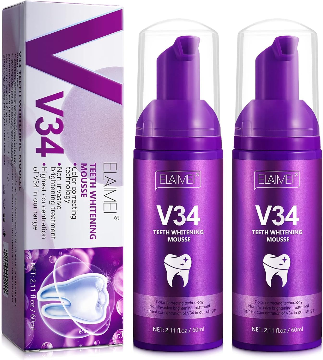 NALACAL Tooth Whitening Toothpaste, Colour Correction Toothpaste, Purple Foam Toothpaste, Teeth Fresh Breath, Sensitive Teeth Toothpastes Stain Removal for Yellow Teeth, 60ML - 2Pcs