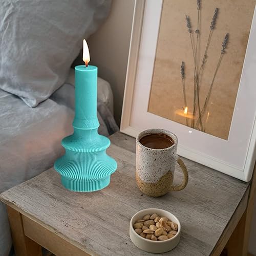 Miniatura 4 de TOPYS Moldes estéticos de pilar a rayas, molde de vela cilíndrica de pilar alto, molde de silicona a rayas abstractas geométricas acanaladas para