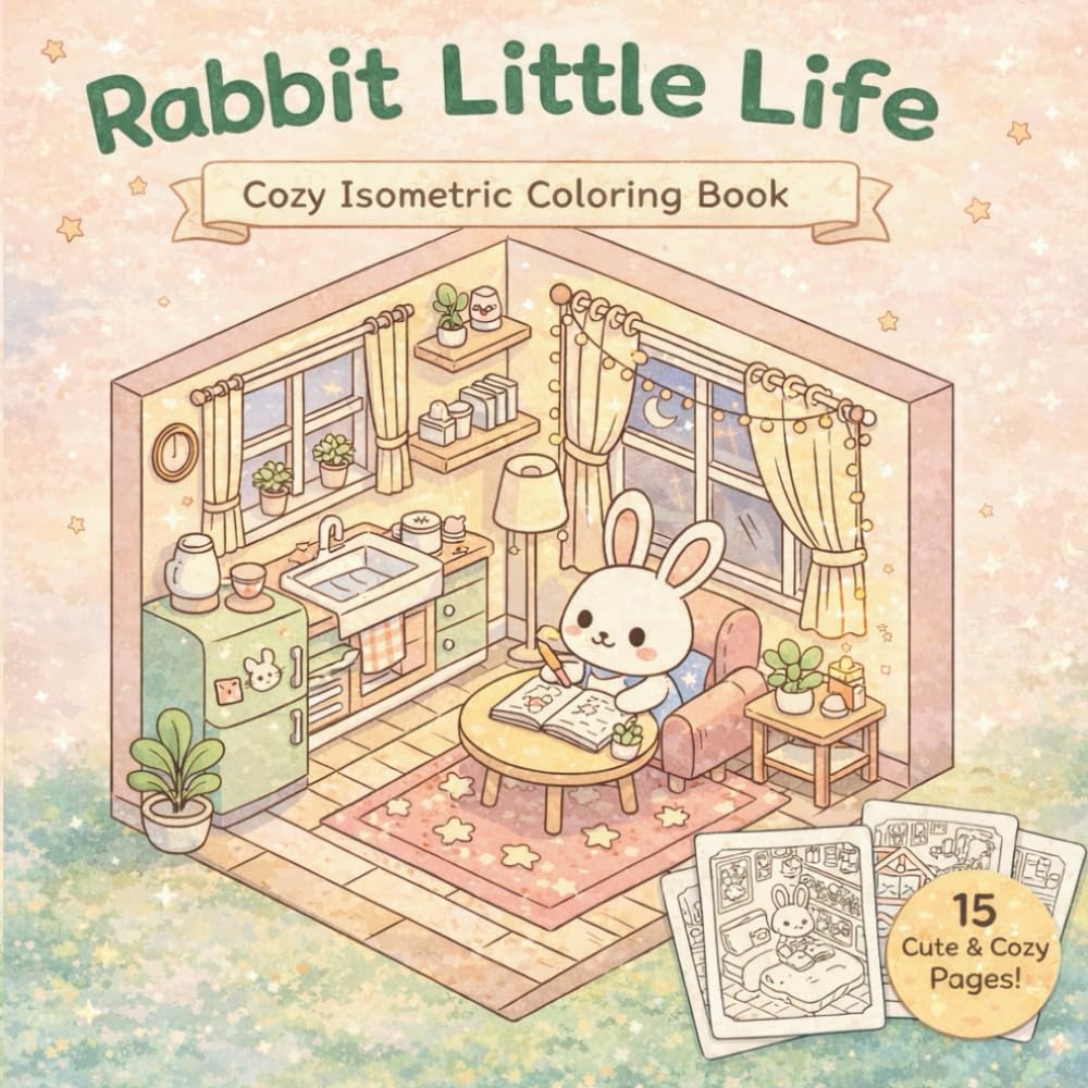 Rabbit Little Life: Cozy Isometric Coloring Book