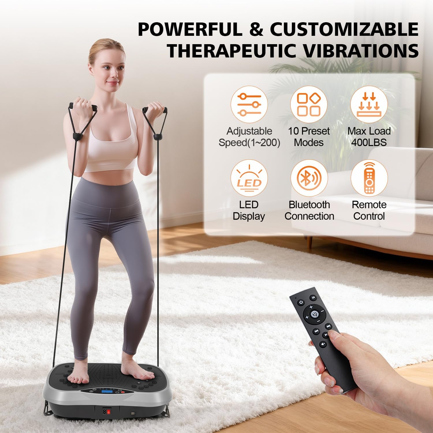 Vibration Plate Exercise Machine, 3 Workout Modes/120-Levels Vibrating Plate for Lymphatic Drainage Weight Loss, 400lbs Capacity Whole Body Shake Plate for Women Men