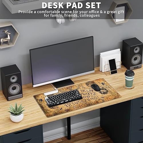 Miniatura 7 de Ouija - Alfombrilla de mouse grande para videojuegos, diseño misterioso de calavera mágica Wicca, alfombrilla para teclado de computadora,