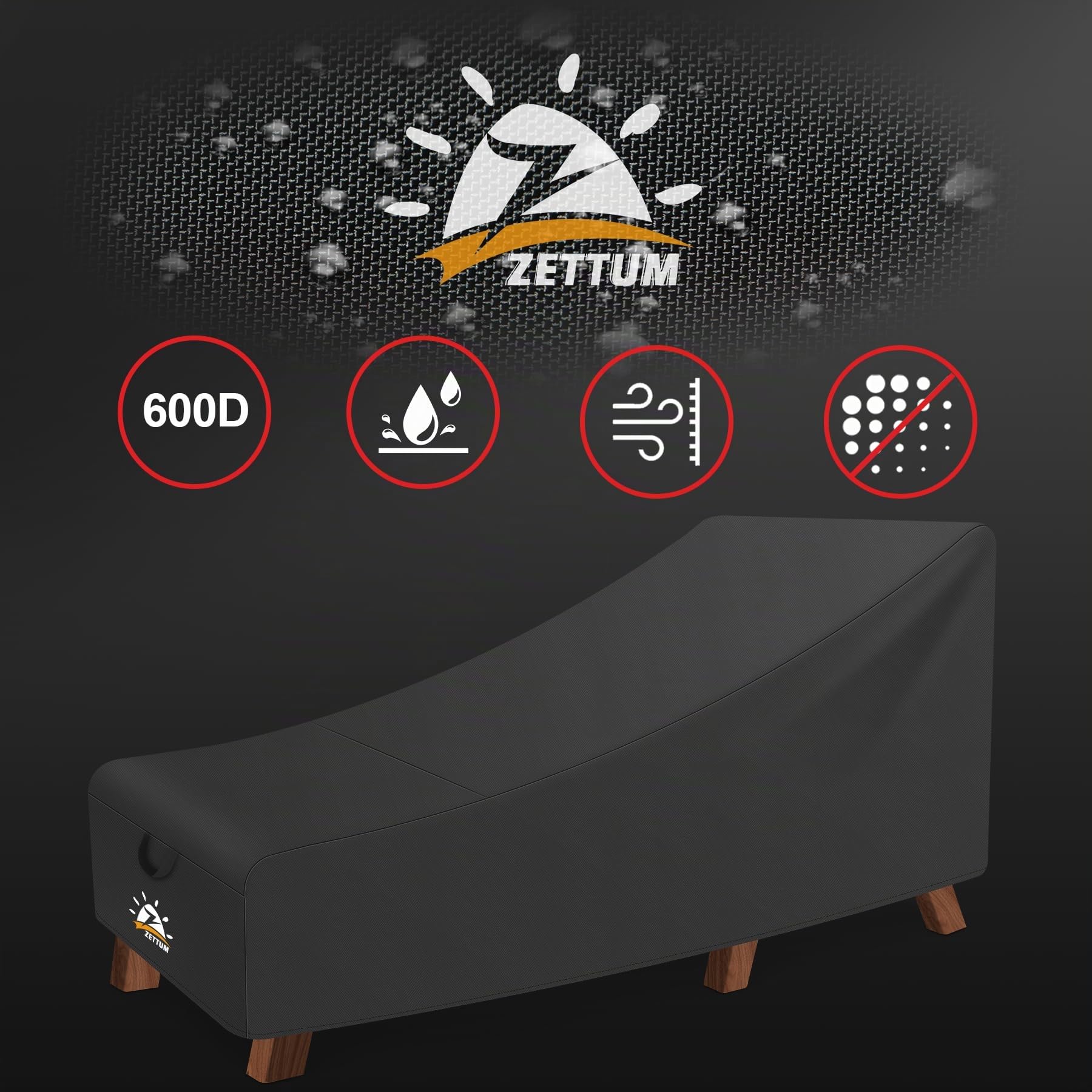 Zettum Cubierta para tumbona de jardín 200 cm, Funda para chaise longue de Patio 600D Oxford in PU, Cubierta Muebles Jardín impermeable y resistente a los rayos UV (203 X 81 X 81 CM)