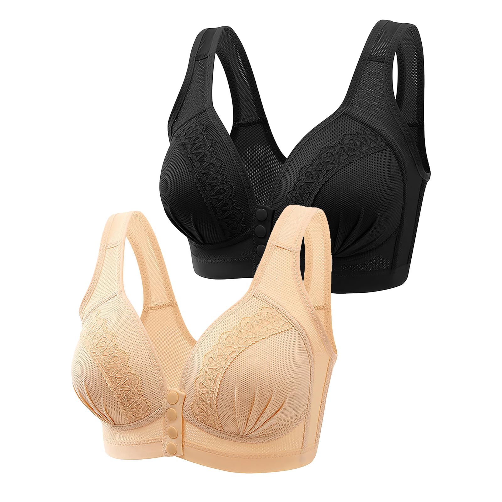 FunAloeSports Bras Women Front Fastening Bras for Women Non Wired Support Bras for Women Push Up Bras for Women Comfy Bras for Women UK Padded Bras Button Vest Women Gathering and Breathable Underwear