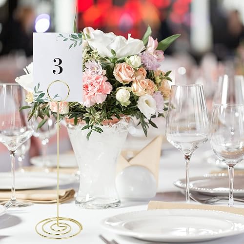 Miniatura 3 de KIMOBER 10 soportes para números de mesa de 8.75 pulgadas de alto, soporte para tarjetas de lugar redondo, soporte de notas de mesa, clips