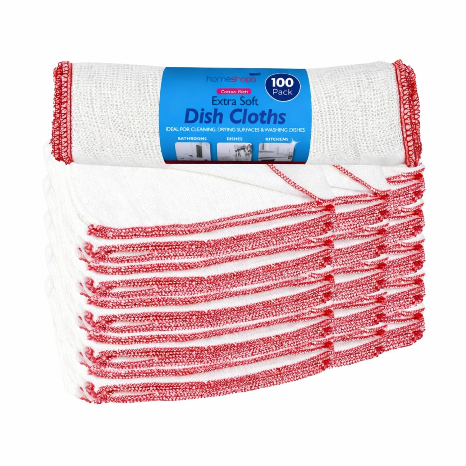 HOMESHOPA Cotton Dish Cloths, 100 Pack White Soft Super Absorbent Home Kitchen Cleaning Scrubbing Washing Up Dishcloths, Washable & Reusable Tea Towels for Cleaning, Drying Surfaces, Washing Dishes