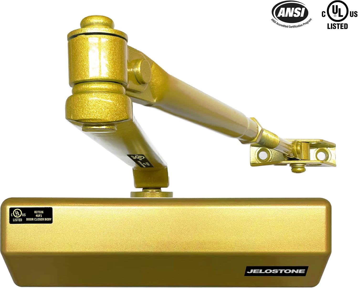 Medium/Heavy Duty, Commercial Door Closer D4000, ANSI Grade 1, UL 3 Hour Fire Rated, ADA Compliant, Adjustable Spring Size 1-6 for Doors (44-330lb, 30-60 in), Indoor/Outdoor (Gold)