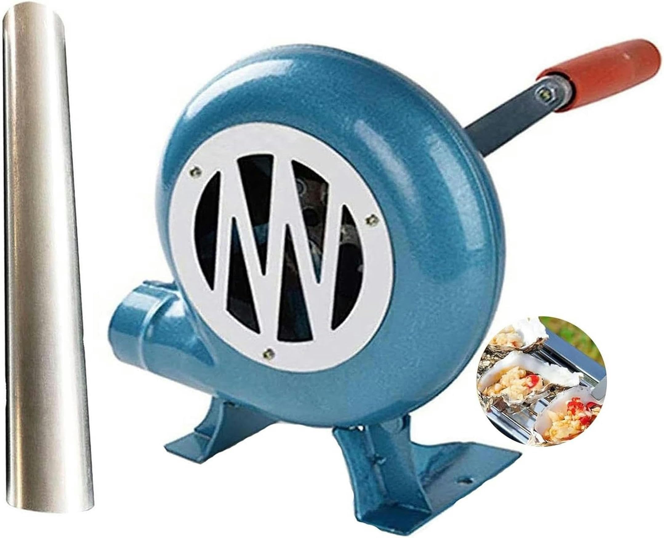 Dmuchawa do grilla z korbką, kowalska, z metalowym wirnikiem, do użytku na kempingu, pikniku lub na zewnątrz, przenośna i wydajna (150 W)