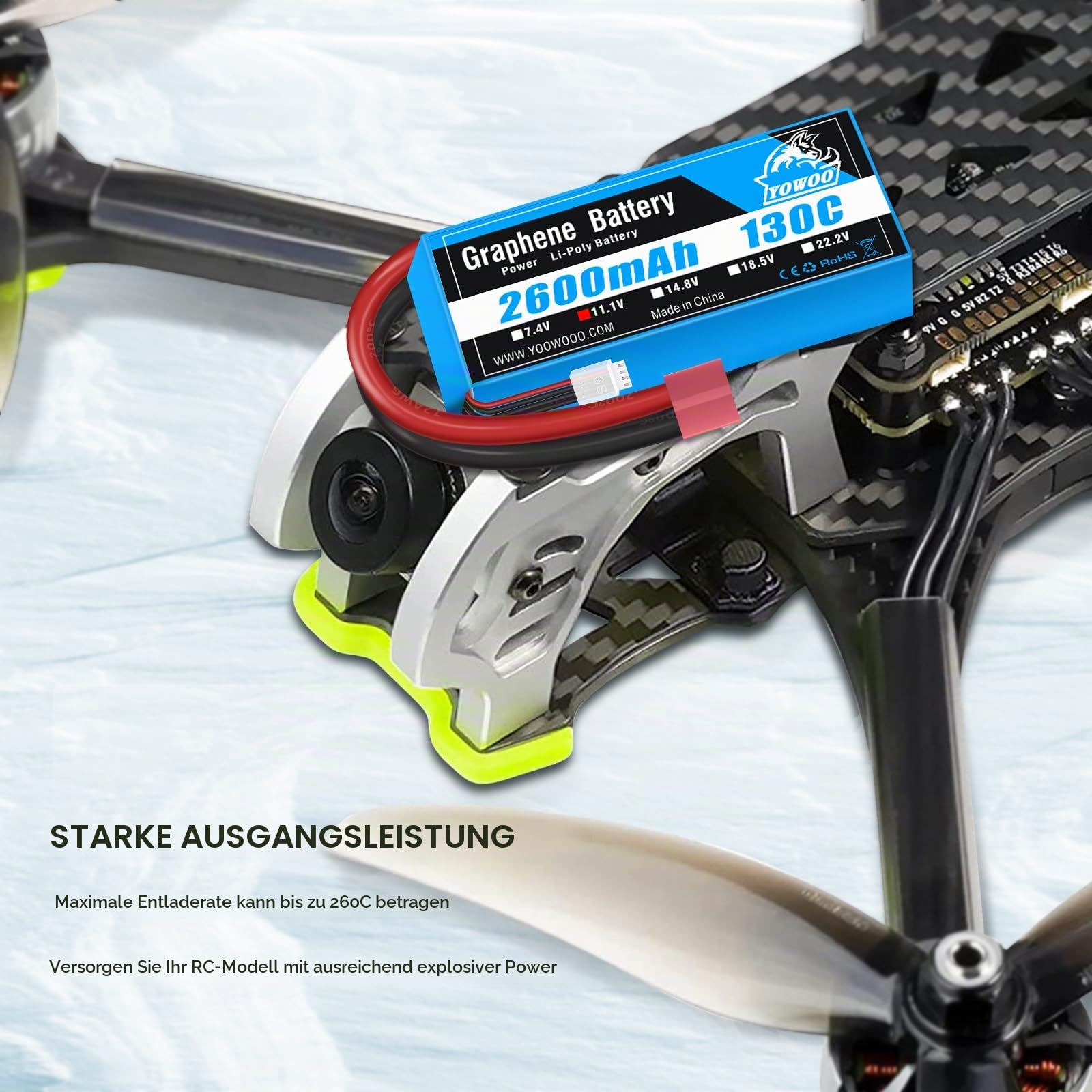 Yowoo 2 Pack 3S LiPo Akku 2600mAh 11.1V 130C mit Deans T Stecker Graphene Akku für Easy-Pro Glider PZ P-47 Addiction X 3D Plane Large Park Flyers
