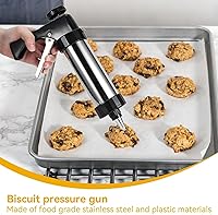 Vista 6 de Juego de pistola de prensa de galletas, prensa de galletas Spritz para hornear, decoración de glaseado de acero inoxidable, kit de pistola de prensa