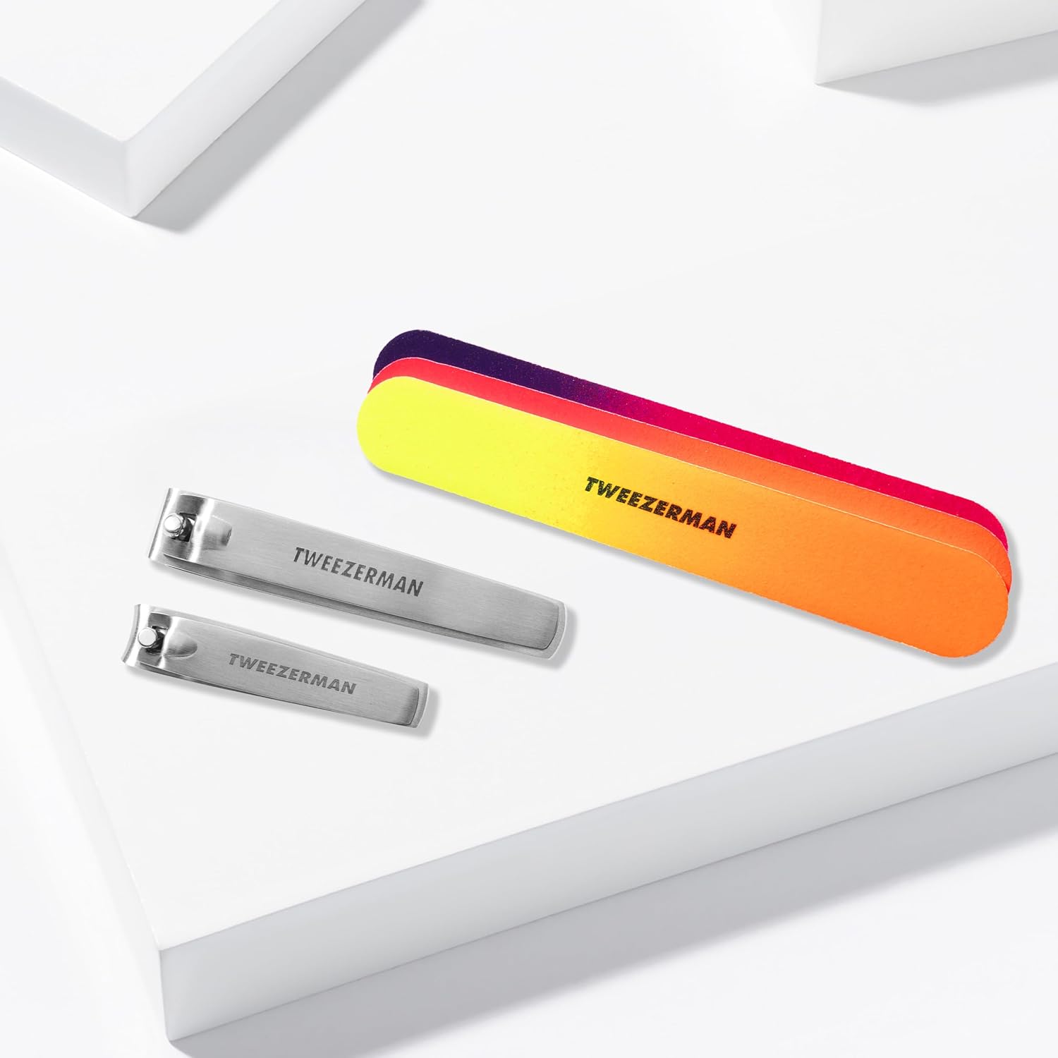 Tweezerman Stainless Steel Nail Clipper Combo Set with Three Neon Nail Files