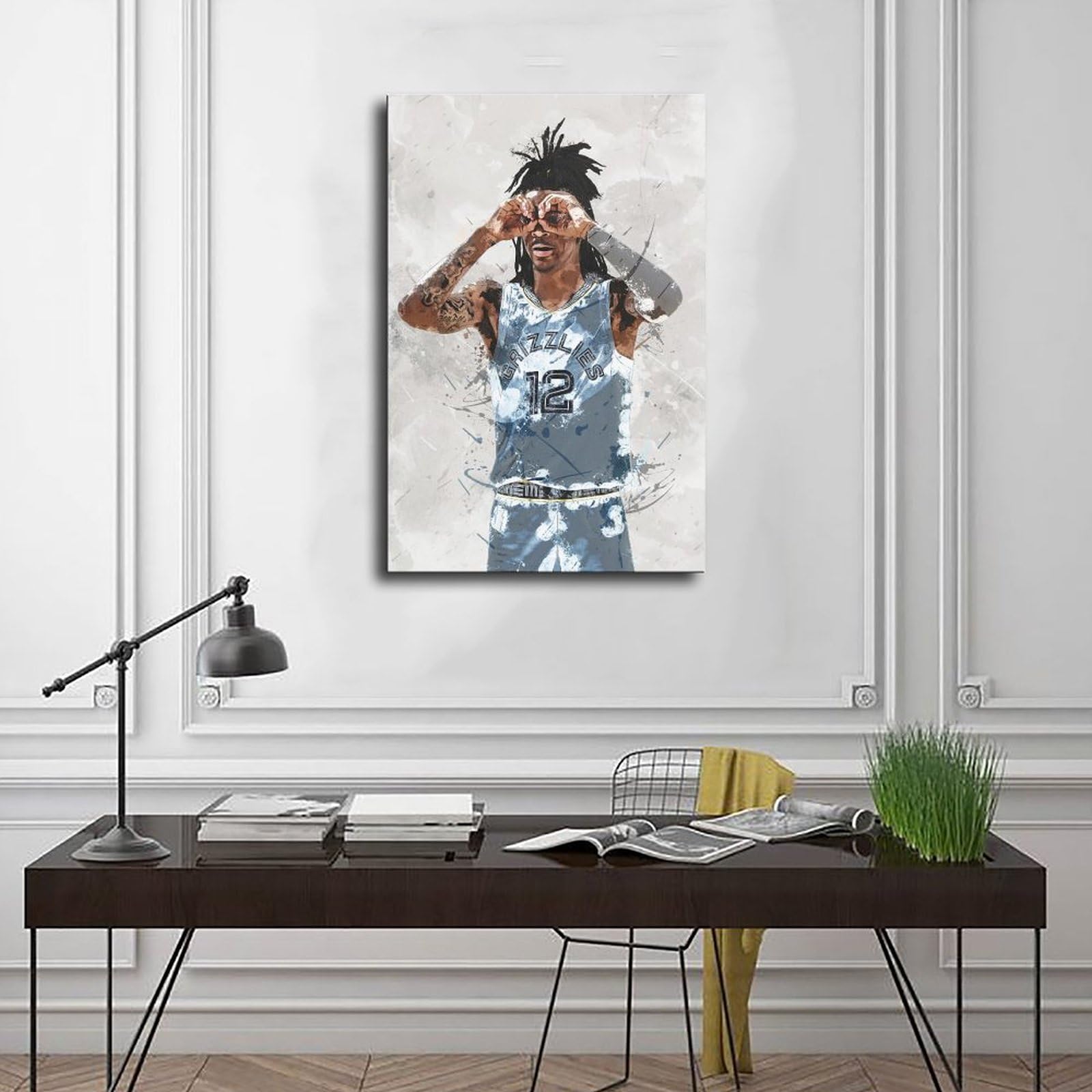 Ja Morant - Póster En Lienzo Para Pared, Diseño De Baloncesto, Decoración De Pared Para Habitación Interior, Dormitorio, Oficina (16 X 24 Pulgadas, Marco De Madera, A