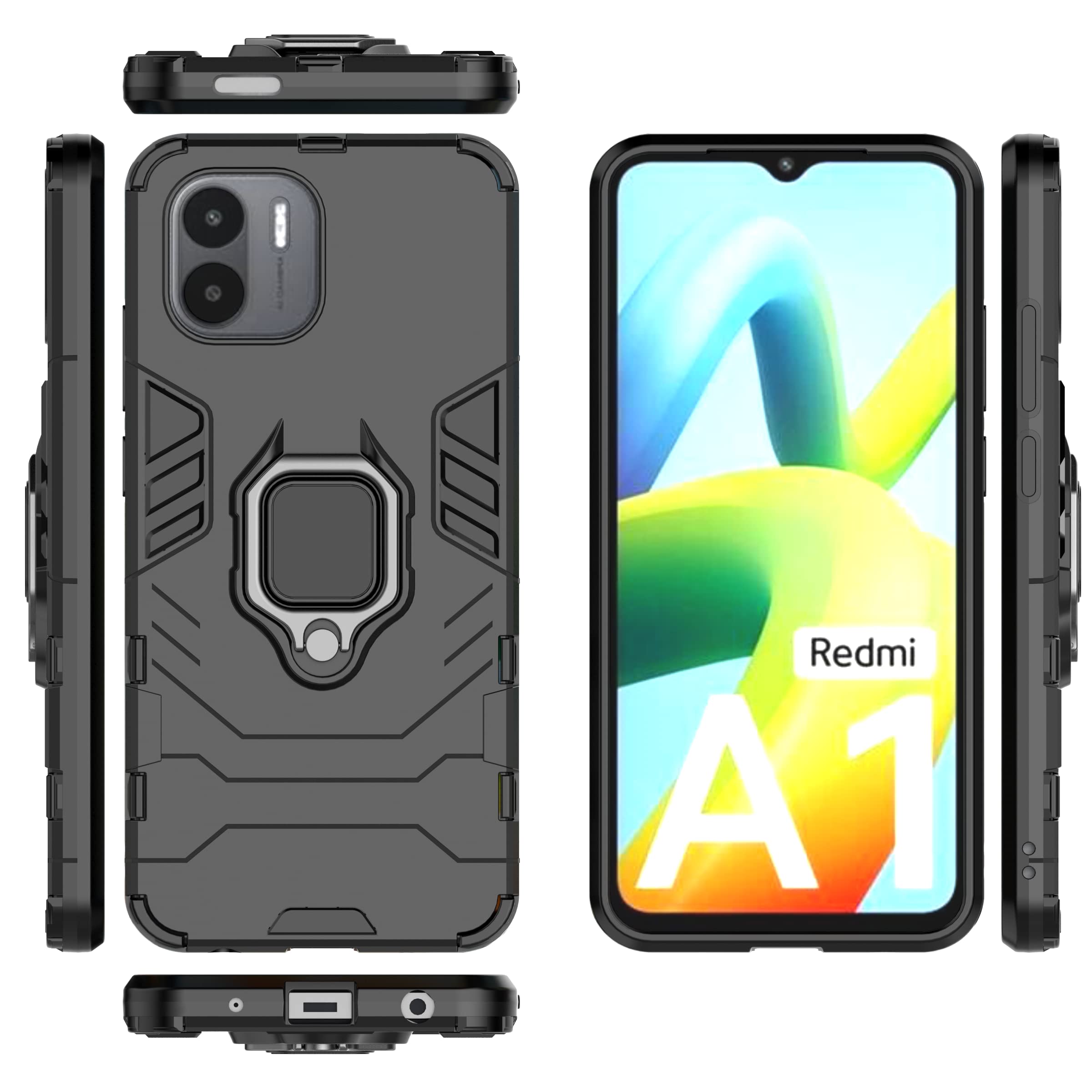 Custodia 3 In 1 Per Xiaomi Redmi A2: Cover In TPU + Vetro Temperato + Anello Porta Telefono – Protezione Totale Antiurto – Nero - 2