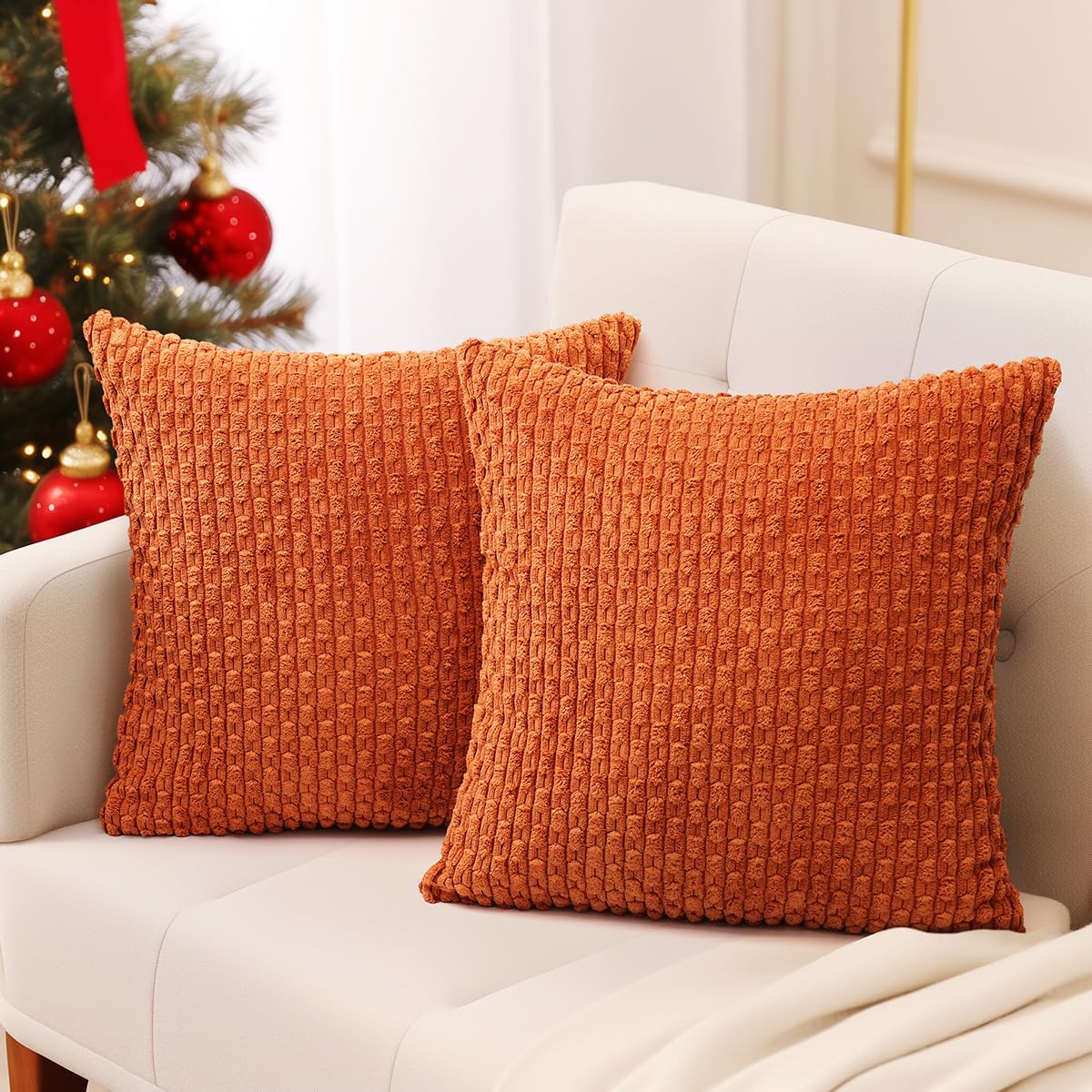 GMOEGEFT Pillow Covers Soft Plush Short Decorative Solid Square Throw Pillow Cushion Case for Home Couch Sofa Bedroom Outdoor Pack of 2 (Orange, 18×18)
