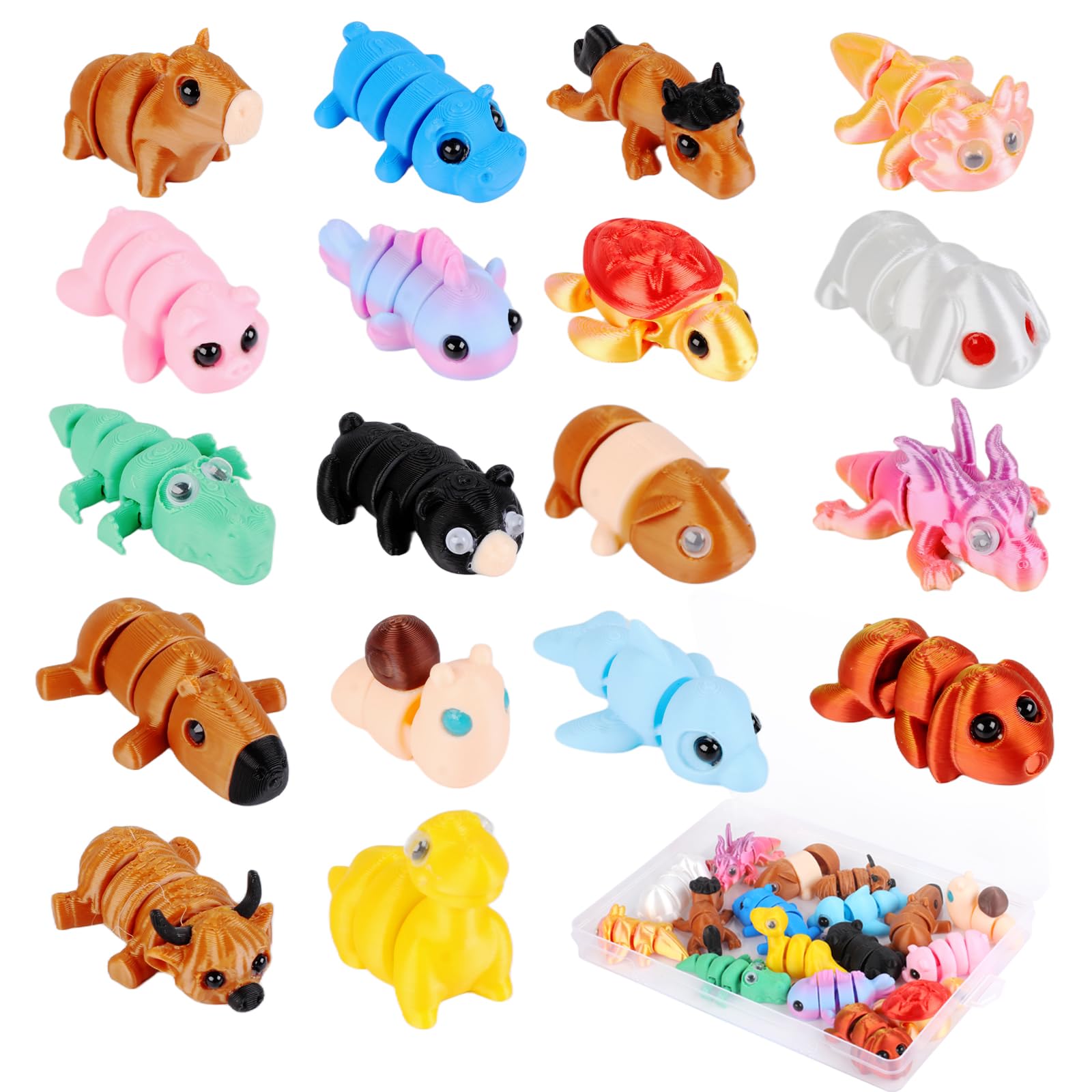 Tikplus 18 Pcs 3D Printed Animals, Mini 3D Printed Toys, Movable Joint Animal Figures